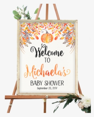 Fall Autumn Orange Pumpkin Welcome Sign - Elephant Baby Shower Welcome Sign #4265571