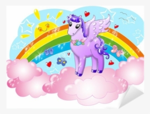 Cute Pegasus In The Sky With Sun And Rainbow - Rainbow #4267156