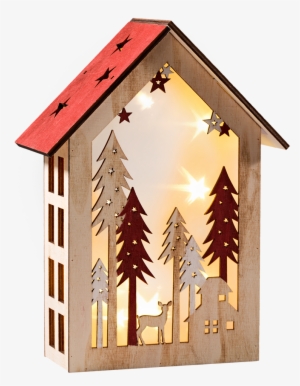 Little Wooden House, "fir Forest" With Lighting, - Red #4267361