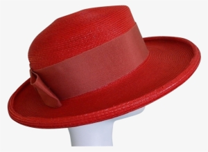 Vintage Studio Fashions Lipstick Red Straw Hat - Fedora #4269436