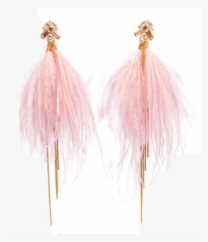 Serena Long Pink Feather Earring With Chain Tassels - Earring #4270270