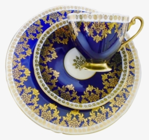 Shelley Cobalt Gold Ripon Duo Tazas De Porcelana, Porcelana - Teacup #4271758