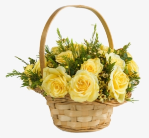 Basket Flowers Yellow Roses Bouquet Spring Summer Fteb - Gify Na Sobotnie Popołudnie #4273170