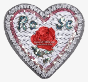 Stock Ribbon Red Rose In Heart Sequin Patch - Stock #4280564
