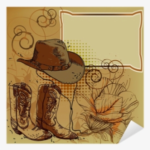 Vector Frame With A Cowboy Hat, Boots And Flowers Sticker - Willie Nelson ...and Then I Wrote Vinyl Record #4281281