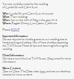 You Are Cordially Invited To The Wedding Of Lyndia - Regale Winery & Vineyards #4282793