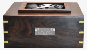 Silver Metal Photo Plaque & Small Text Plaque Shown - Wooden Dog Urn Box #4282870