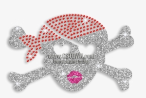 Cute Female Pirate Skull Hearts Rhinestone Glitter - Emblem #4289278