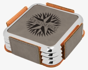 Square Gray Leatherette With Silver Edge 4-coaster - Leather Corporate Gift Items #4296575