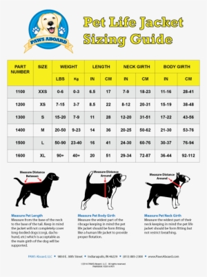 Sizing Chart - Fido Pet Products Paws Aboard Neoprene Doggy Life Jacket #4299387