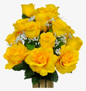 Yellow Open Rose & Yellow Rose Bud - Red Yellow Rose Vase #432095
