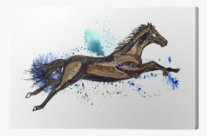 Flying Horse Black And Gold Drawing On A Watercolor - Watercolor Painting #435090