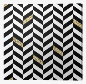Classic Chevron Pattern With Glittering Golden Canvas - Black And White Chopping Board #436303