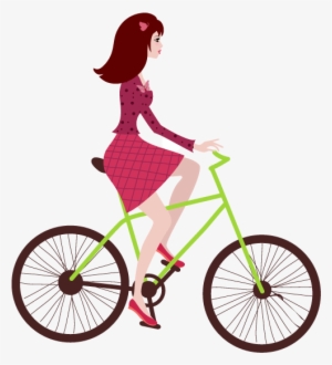 Cartoon Young Woman Riding A Bike - Riding A Bike Cartoon Transparent #4306593