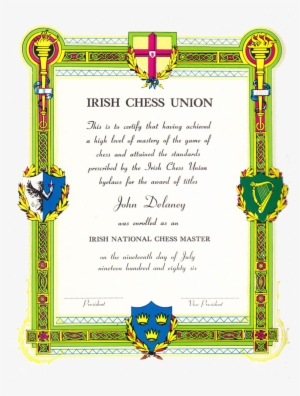 Irish National Master Certificate - Fide Title Certificate #4308173