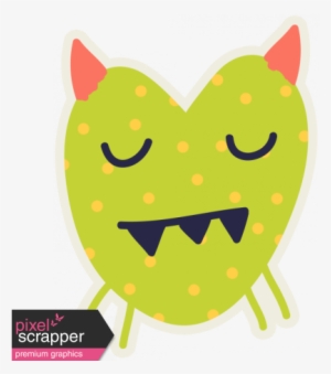 Kawaii Halloween Monster 005 Green Polka Dots - Digital Scrapbooking #4318963