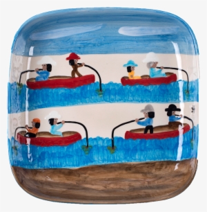 Gone Fishing Square Bowl - Clementine Hunter #4319052