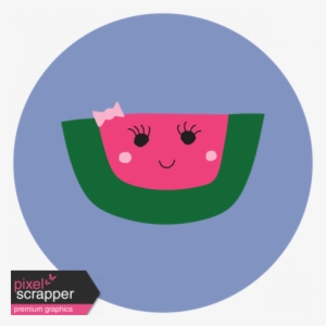 Cute Fruits Print Circle Watermelon - Digital Scrapbooking #4319428