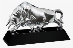 Charging Bull Optical Crystal On Black Base - Custom Large Crystal Bull Award With Black Base, 13" #4320803