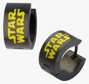 Star Wars Logo Black Pvd Huggie Earrings - Super-heroes Star Wars Stainless Steel Black Pvd Text #4331204