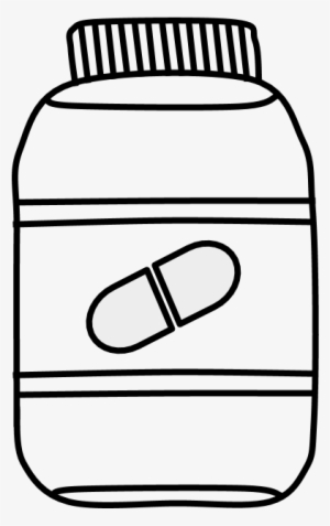 Pill, Vitamin, Medicine, Bottle, Black And White, Png - Line Art #4345595