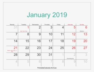 2019 Calendar Background Png - Monthly Free Printable 2019 Calendar With Holidays #4365118