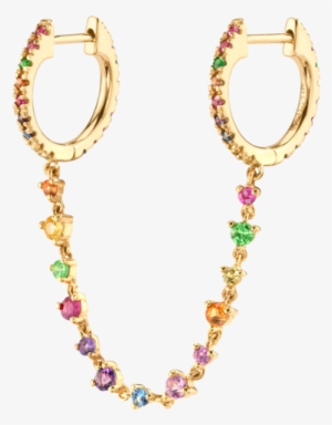 Rainbow Double Huggie With Tennis Chain - Tennis #4371763