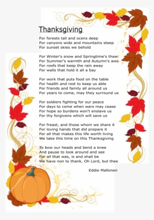 Thanksgiving Poem By Eddie Mallonen In Fall Border - Fall Writing Prompt For 4th Grade #4373034