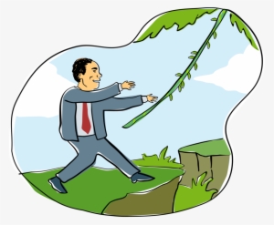 Vector Illustration Of Businessman Grabs Vine In Jungle - Illustration #4374382