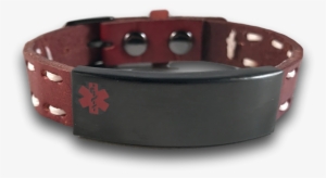 Medical Id Bracelet, Brown Leather & White Stitches - Armband Bruin Leer #4375086