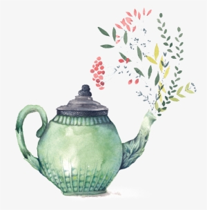 Hand Painted Creative Teapot And Green Leaf Png Beautiful - Watercolor Teapot Teapot Illustration #4380959