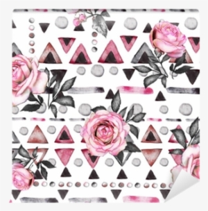 Seamless Pattern With Watercolor Flowers And Textured - Watercolor Painting #440961