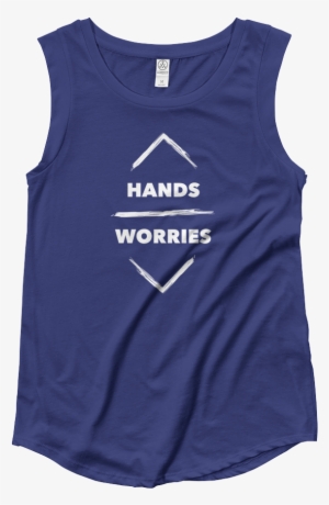 Ladies' Hands Up Worries Down Cap Sleeve Tee - Pretty Lotus Flower Cap Sleeve Tank - Available #445873