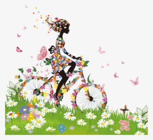 Woman Silhouette Flowers Bicycle Grass Overlay - Flower Fairy Girl 5 Shower Curtain #4424833