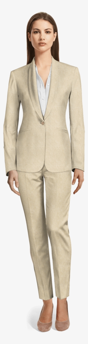 Beige Linen Pant Suit - Grey Double Breasted Suit For Women #4434904