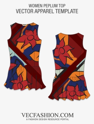 Peplum Top With Foliage Repeat Pattern - Overskirt #4461936