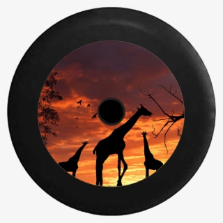 Jeep Wrangler Jl Backup Camera Silhouette Giraffes - Tirecoverpro Full Color Silhouette Giraffes Over Sunset #4471143