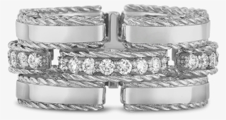 Roberto Coin 18k White Gold Retro Link Ring With Diamonds - Diamond Link Ring #4477864