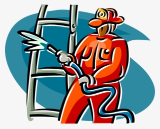 Vector Illustration Of Firefighter Fights Fire With - Clip Art #4487713