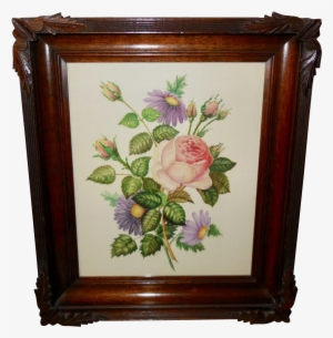 Artist Signed Floral Watercolor Of Moss Rose And Purple - Garden Roses #450827