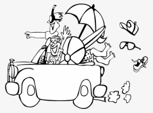 Black, People, Beach, Trip, Car, White, Sale, Road - Summer Vacation Clip Art Black And White #458916