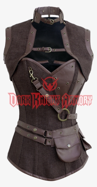 Steampunk Jute Overbust Corset With Detachable Belt - Corset Brown Steampunk With Bolero And Belt #4501344