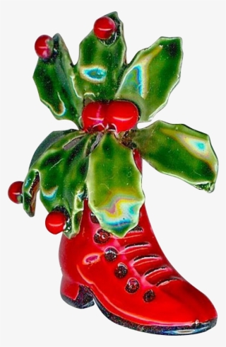 Charming Robert Enamel Red Boot Holly Berries Xmas - Brooch #4511608
