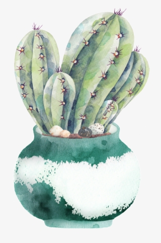 Hand Painted A Plate Of Cactus Png Transparent - Cactus Watercolor Painting Poster #4518936