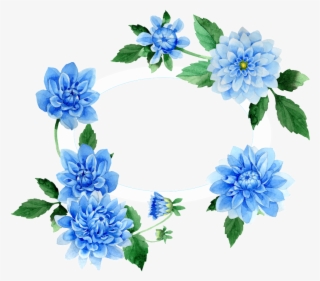 Blue Gradient Flowers Hand Drawn Garland Decorative - กรอบ รูป ดอกไม้ สี ฟ้า #4536369