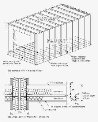 Details Of 4 Sided Modules Showing Recessed Corners - Modular Building Construction Details #4566976