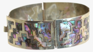 Vintage Hecho En Mexico Inlaid Shell Bracelet - Bangle #4574529
