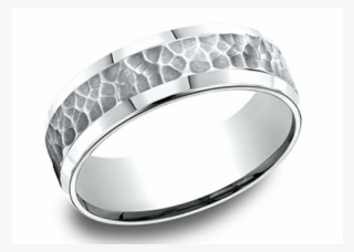 Hammered Center With Beveled Edge Wedding Band - Justmensrings Designer Men's 14k White Gold Ring #4577860