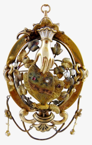 Monumental Antique 14 Karat Gold Cuffed Hand & Butterfly - Brass #4579726