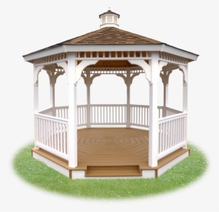Open Vinyl Single Roof Octagon Gazebo From Pine Creek - White And Stain Gazebo #4587347